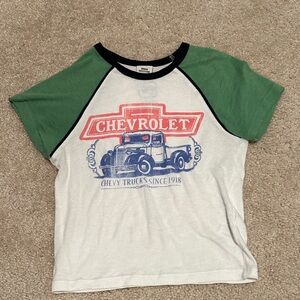 Urban Outfitters White, Green & Black Chevrolet Raglan Tee